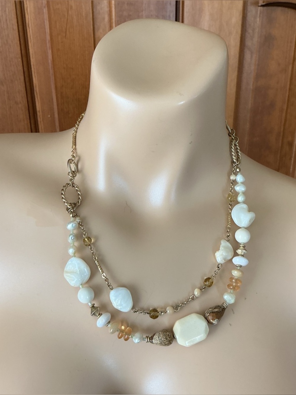 Lia Sophia vintage Gold-Tone White and multicolored Bead Layered Necklace
